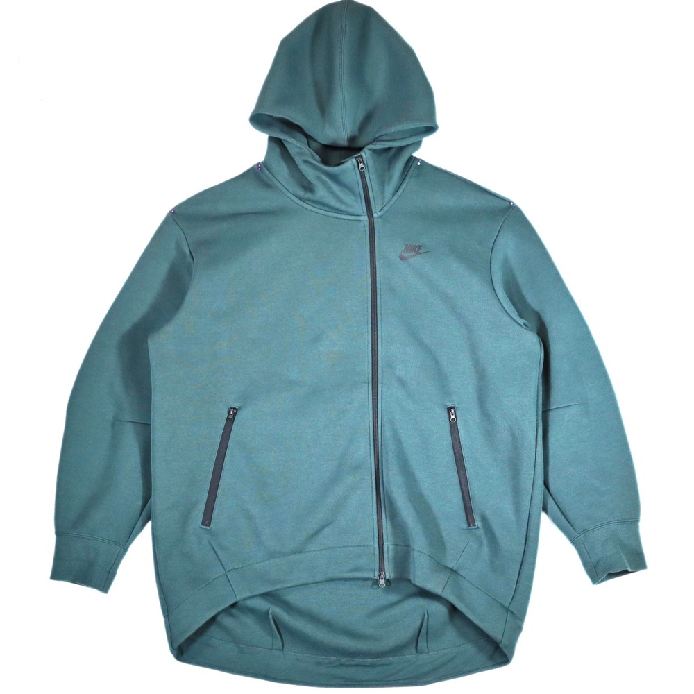 Nike Hoodie Women's Medium Teal Tech Fleece Full Zip High Low Hem Active Casual